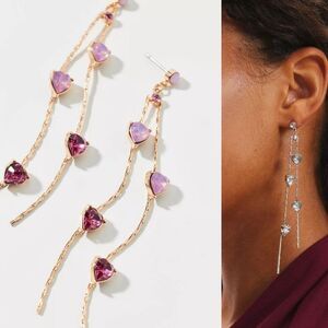 NWT Urban Outfitters Ombre Gold and Pink Heart Rhinestone Asymmetrical Earrings